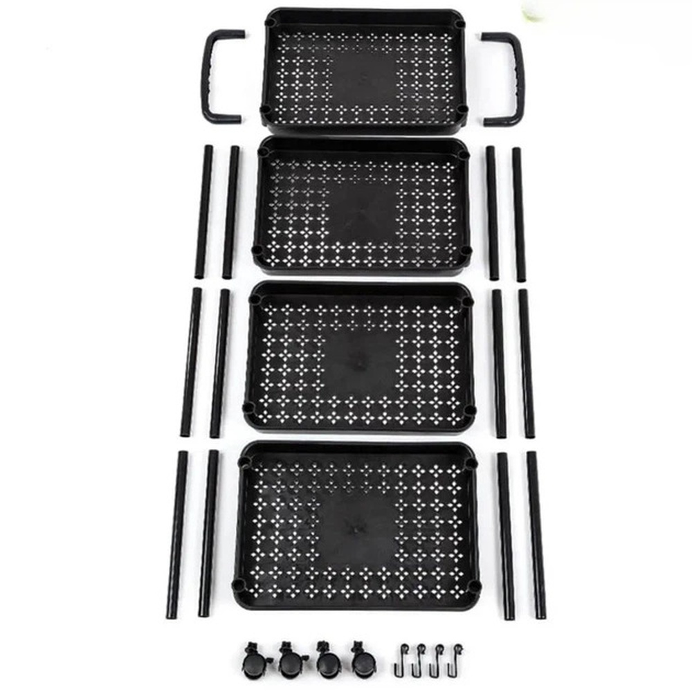 Етажерка SKLM-11 на 4 яруси з гачками і коліщатками для кухні, ванної та дому - мініатюра 9