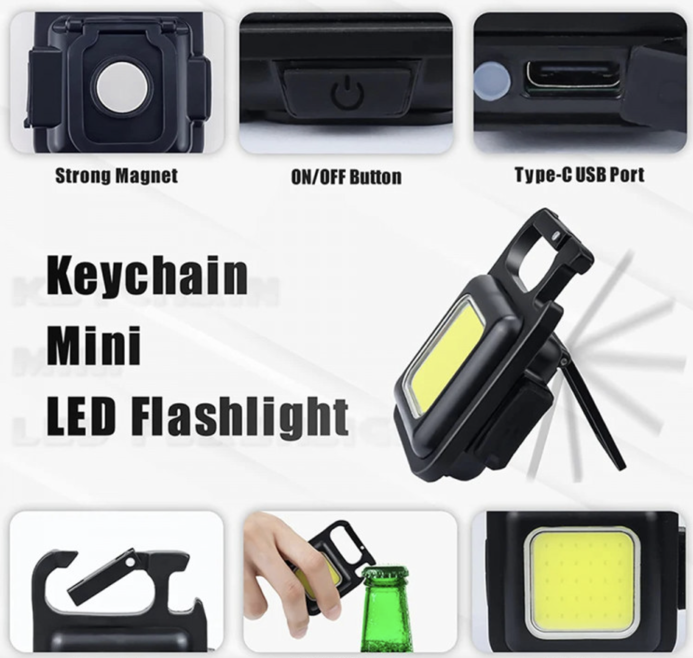Кишеньковий ліхтар-брелок COB J031 з магнітом, карабіном і USB Type-C - мініатюра 5