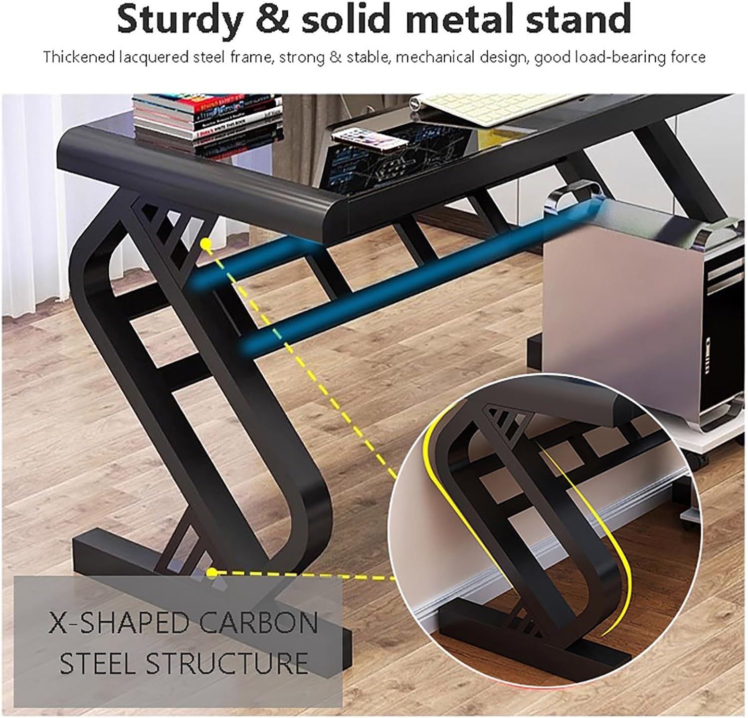 Ігровий стіл Table 1921 зі скляною стільницею, сталевим каркасом і кабель-менеджментом - мініатюра 3