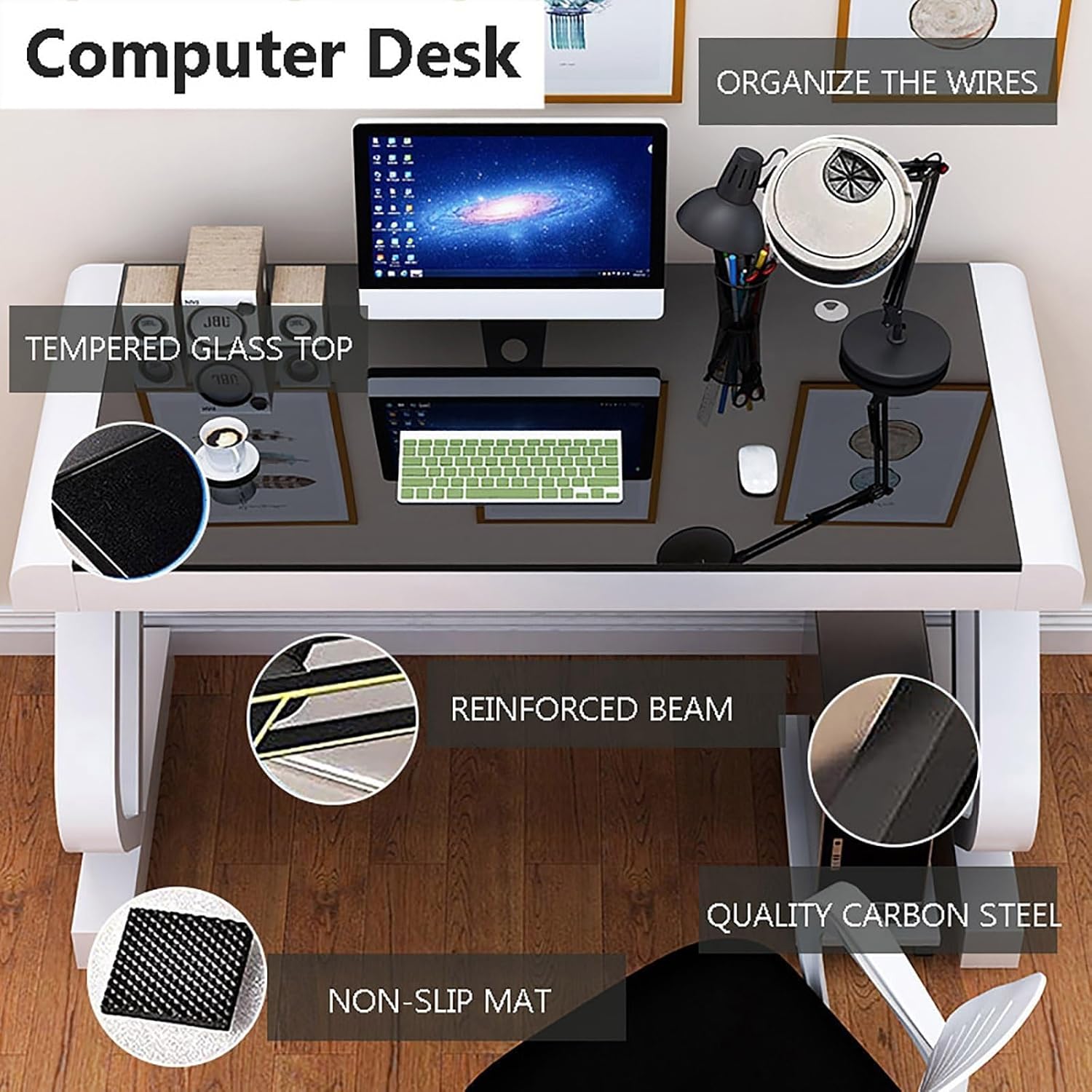 Ігровий стіл Table 1921 зі скляною стільницею, сталевим каркасом і кабель-менеджментом - мініатюра 8