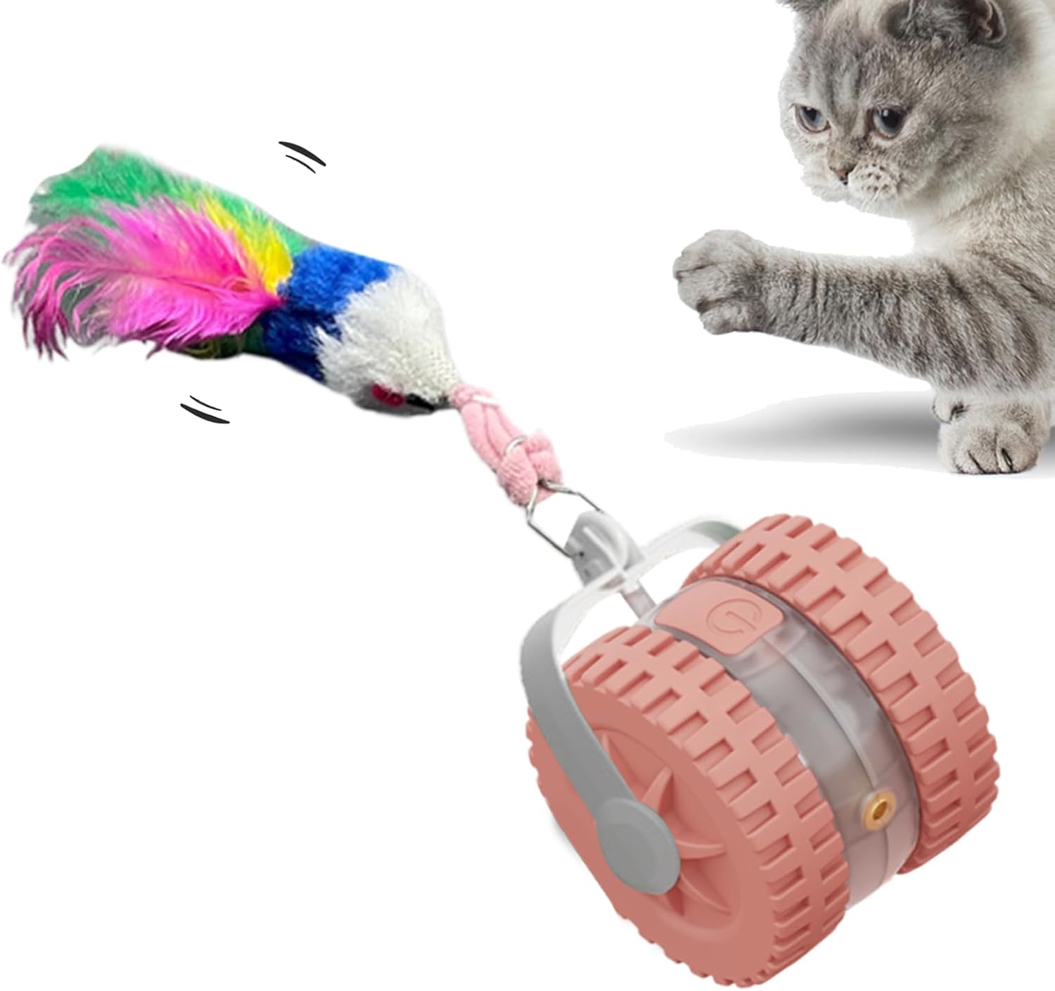 Інтерактивна іграшка для котів 9526 з лазером, пір'ям і автономним рухом - мініатюра 5