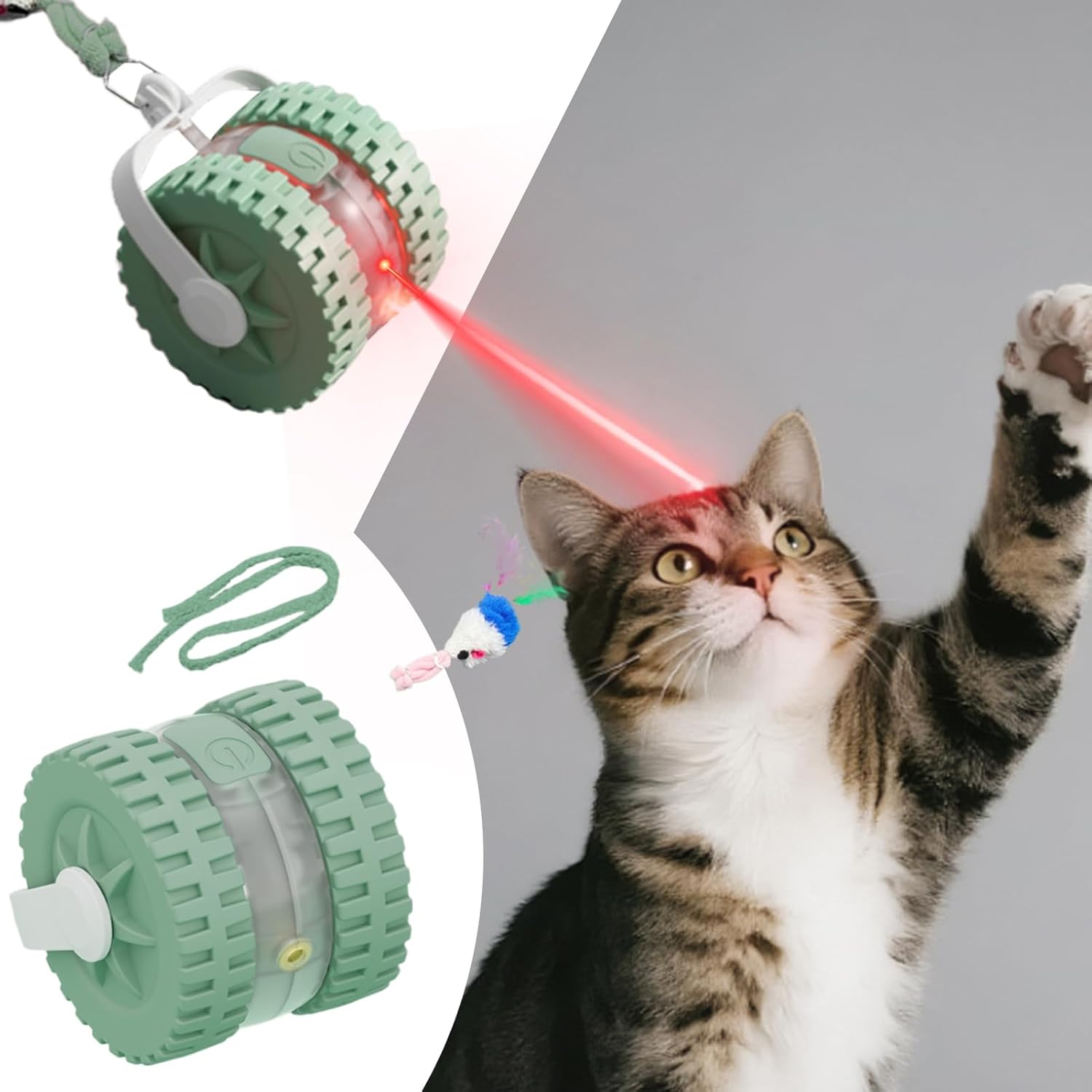 Інтерактивна іграшка для котів 9526 з лазером, пір'ям і автономним рухом - мініатюра 6