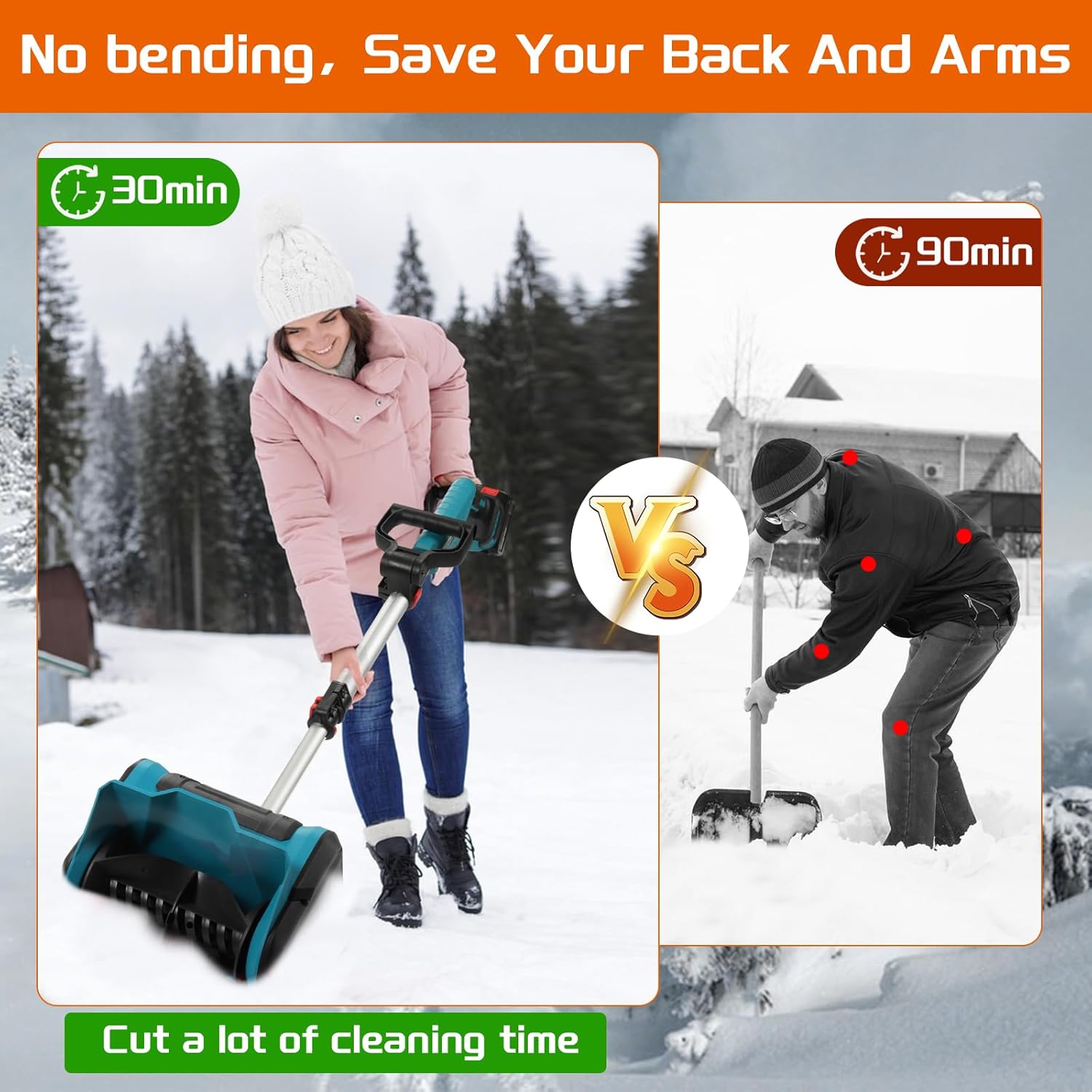 Акумуляторний снігоприбирач Krafftec 36V 6Ah з двома батареями і шириною захвату 31 см - мініатюра 3