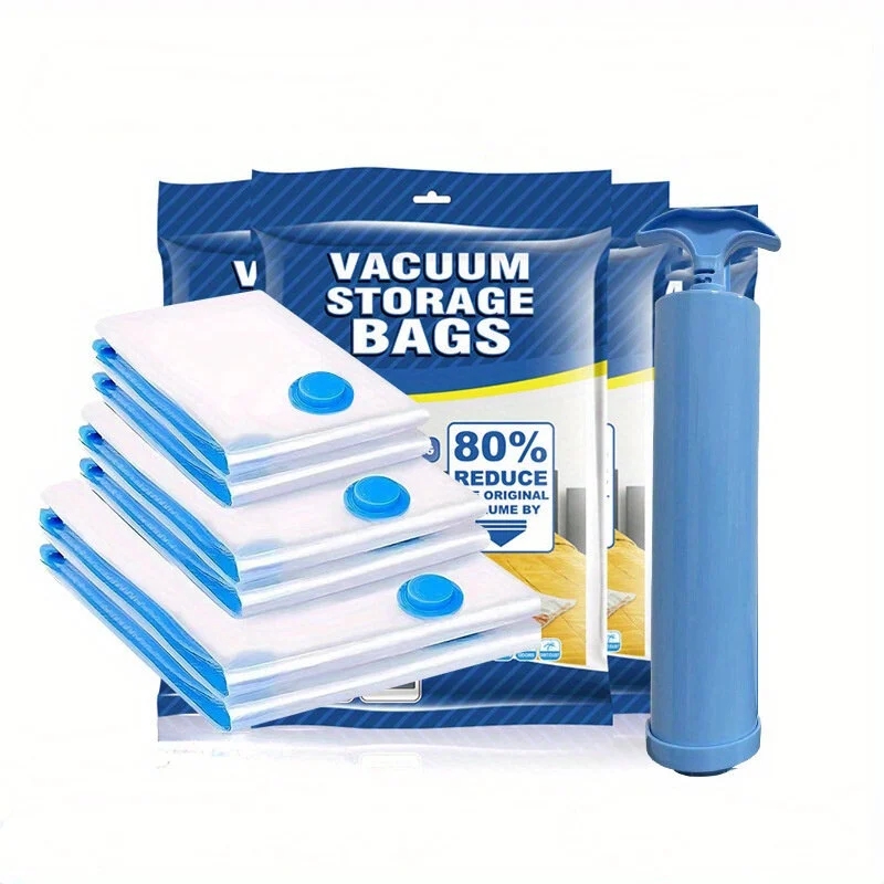 Набір вакуумних пакетів для одягу 9 шт з насосом ∙ Компактне зберігання речей 9 шт з насосом