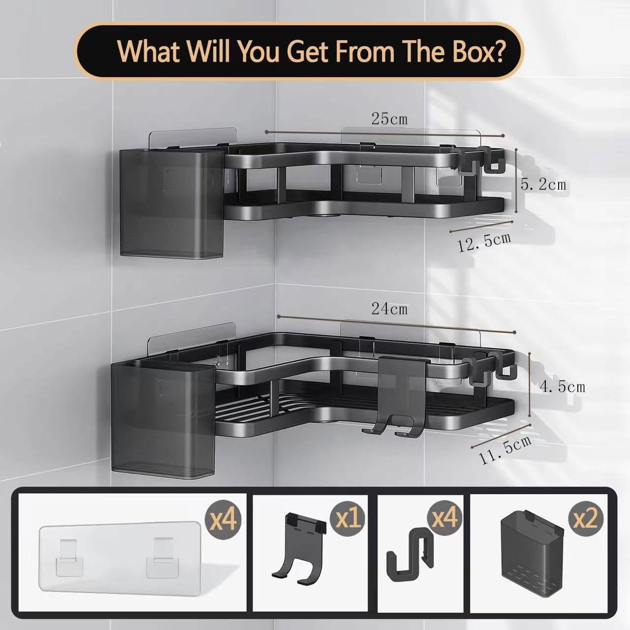 Кутові полиці Corner Shower Caddy з алюмінію, 2 шт для ванної кімнати - мініатюра 2