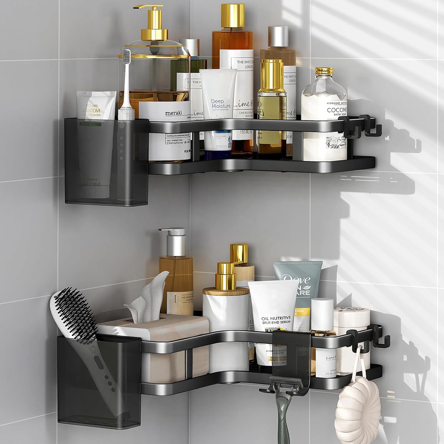 Кутові полиці Corner Shower Caddy з алюмінію, 2 шт для ванної кімнати - мініатюра 5