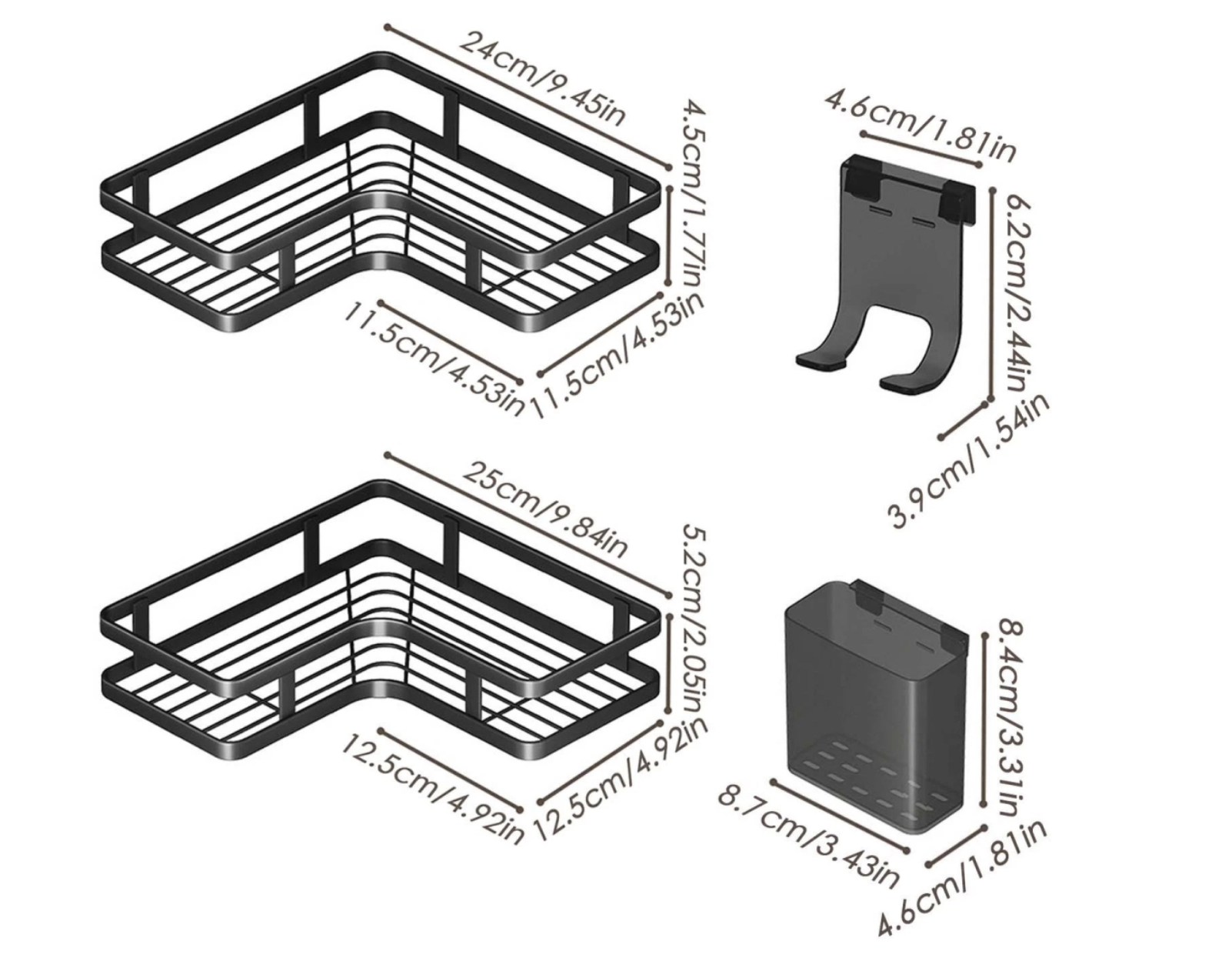 Кутові полиці Corner Shower Caddy з алюмінію, 2 шт для ванної кімнати - мініатюра 9