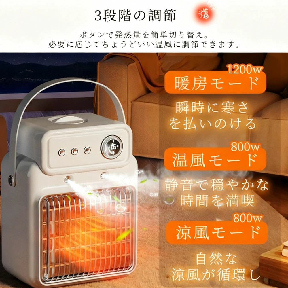 Мініобігрівач 2 в 1 1200 Вт з PTC-нагрівом, зволоженням і таймером - мініатюра 4