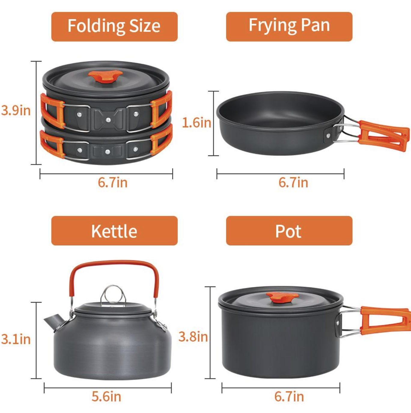 Туристичний набір Camping Cooking з котелком, сковородою, чайником і приборами на 1 персону - мініатюра 2