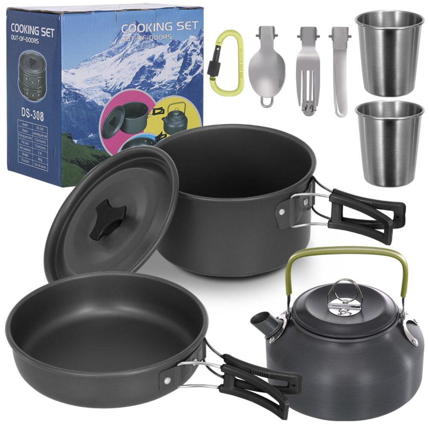 Туристичний набір Camping Cooking з котелком, сковородою, чайником і приборами на 1 персону - мініатюра 3