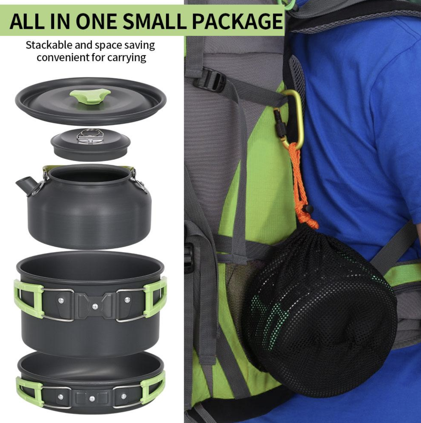 Туристичний набір Camping Cooking з котелком, сковородою, чайником і приборами на 1 персону - мініатюра 4