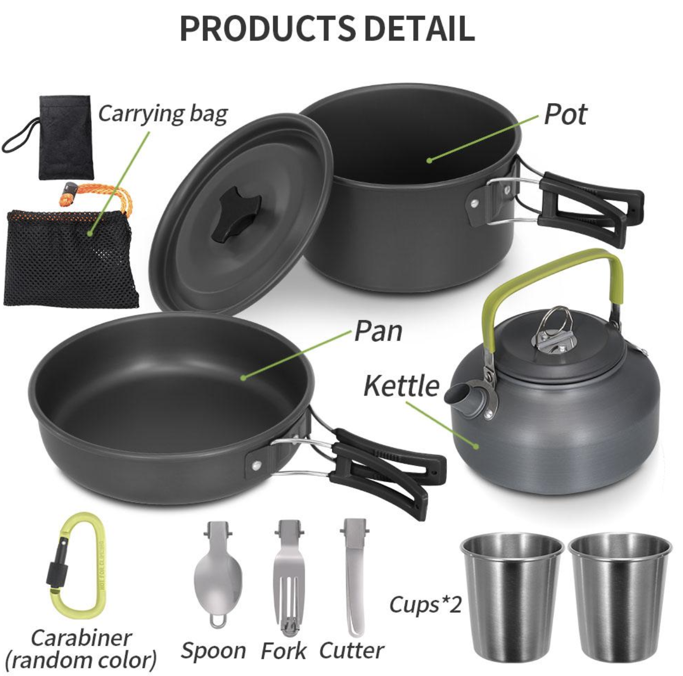Туристичний набір Camping Cooking з котелком, сковородою, чайником і приборами на 1 персону - мініатюра 6