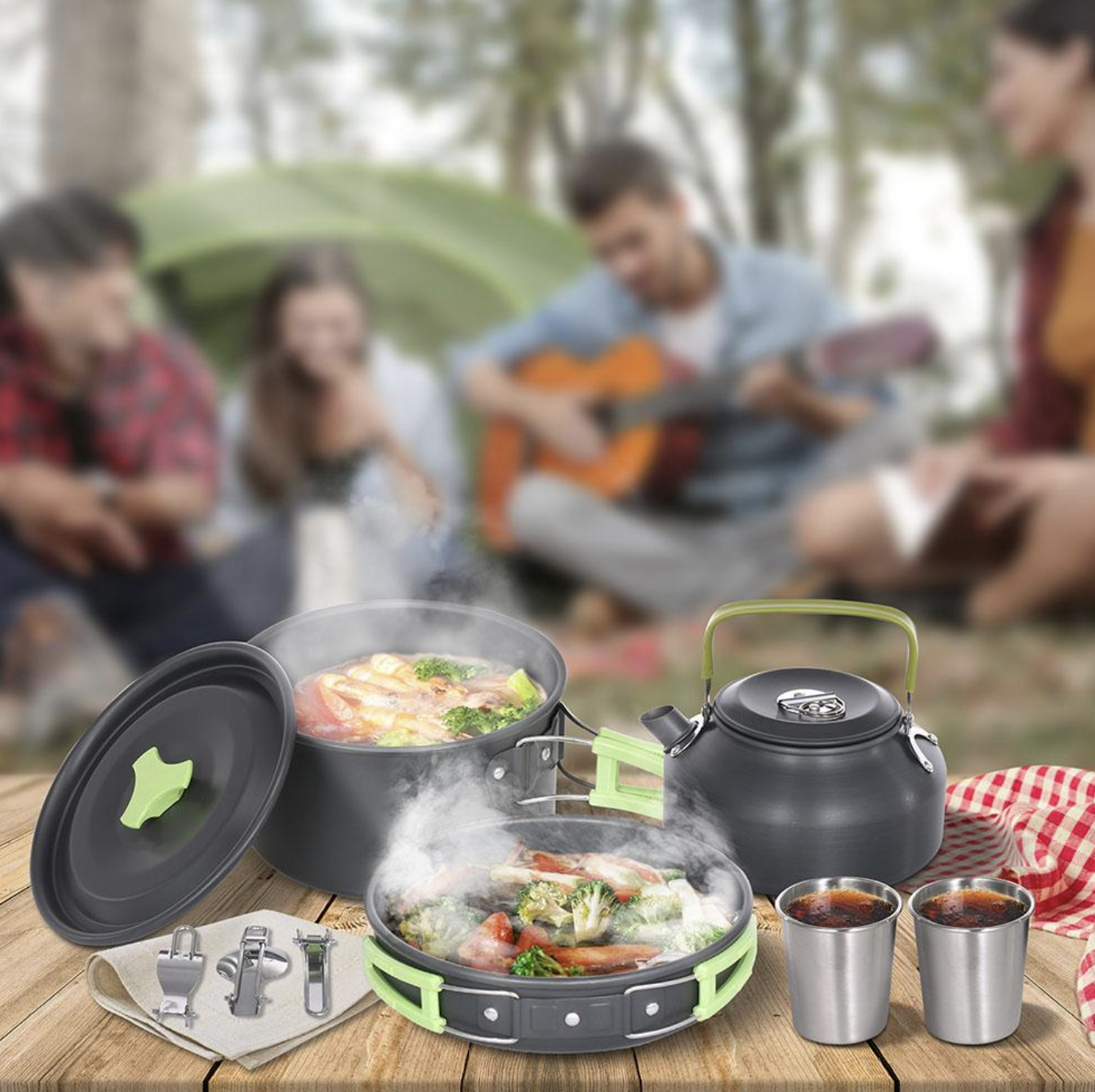 Туристичний набір Camping Cooking з котелком, сковородою, чайником і приборами на 1 персону - мініатюра 9