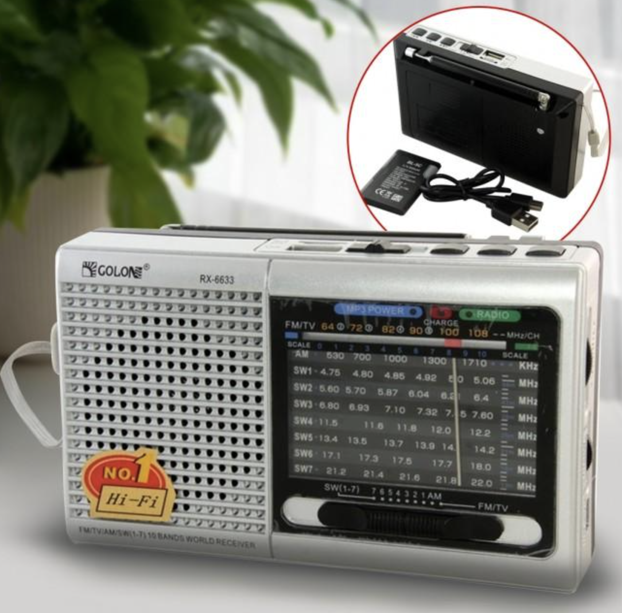 Портативний радіоприймач GOLON RX-6622 з FM, AM, SW, USB і SD - мініатюра 2
