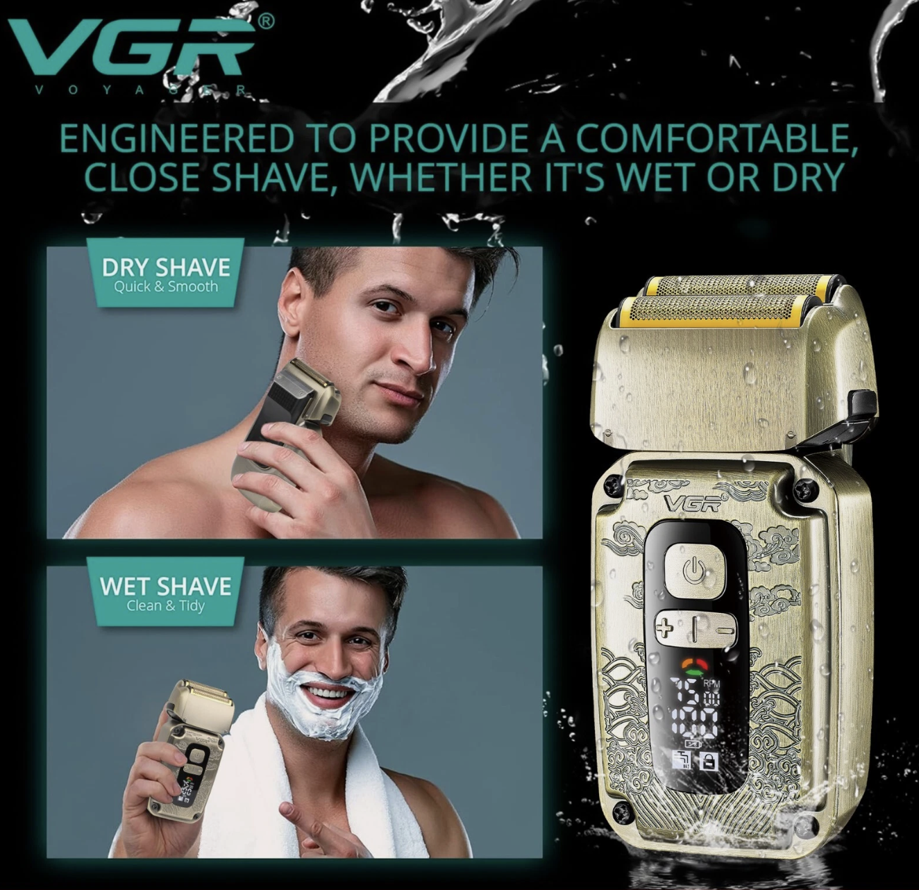 Електробритва VGR V-337 для сухого і вологого гоління з IPX6 та LED-дисплеєм - мініатюра 3