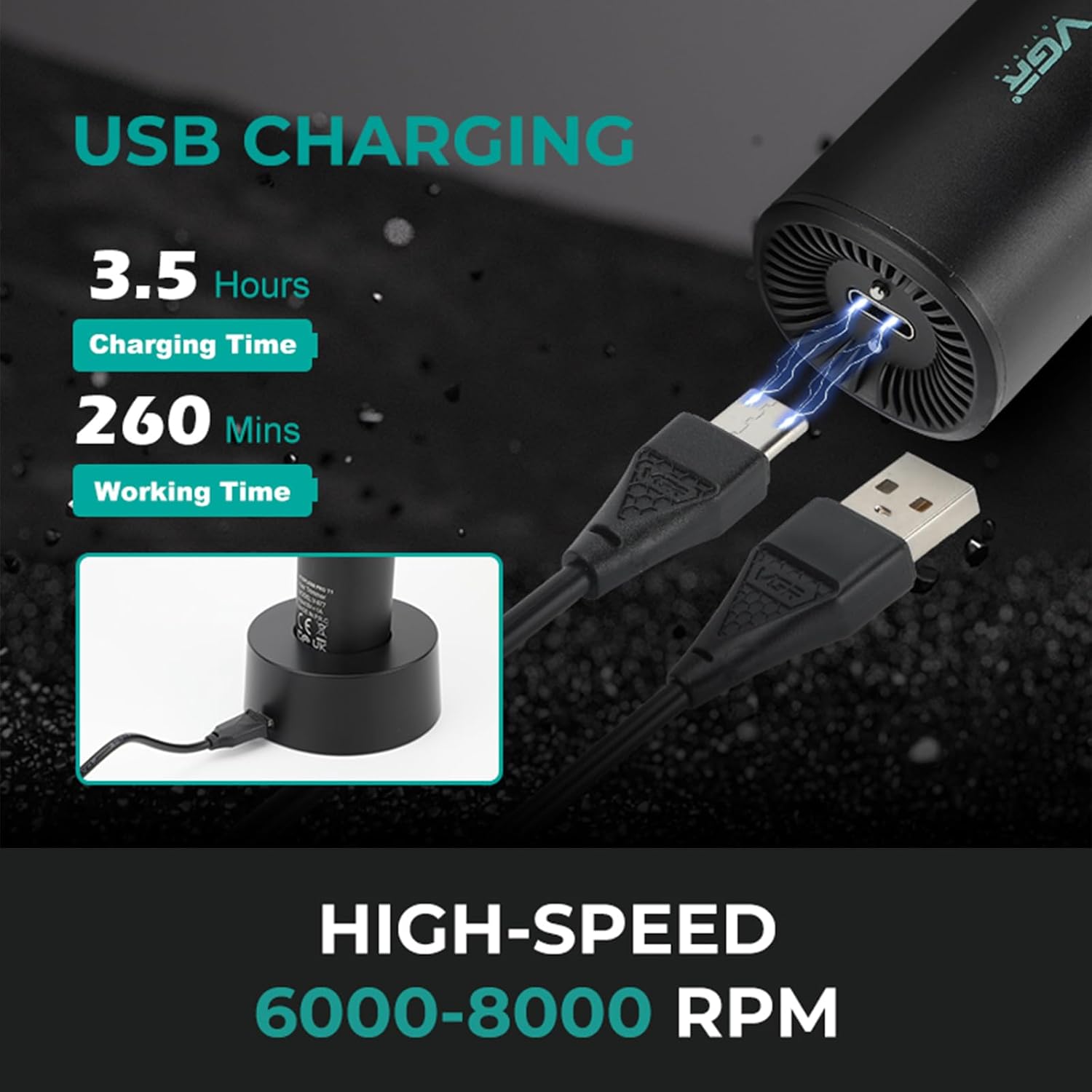 Машинка для стрижки VGR V-001 з підсвічуванням, DLC-лезами і 21 швидкістю - мініатюра 5