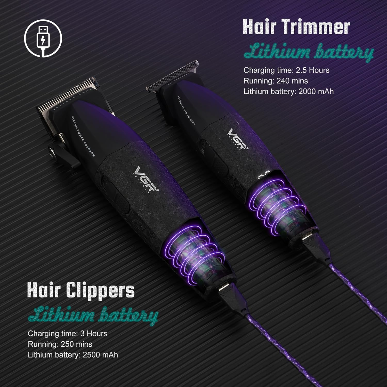 Набір VGR V-640 для стрижки волосся і бороди з машинкою та тримером - мініатюра 3