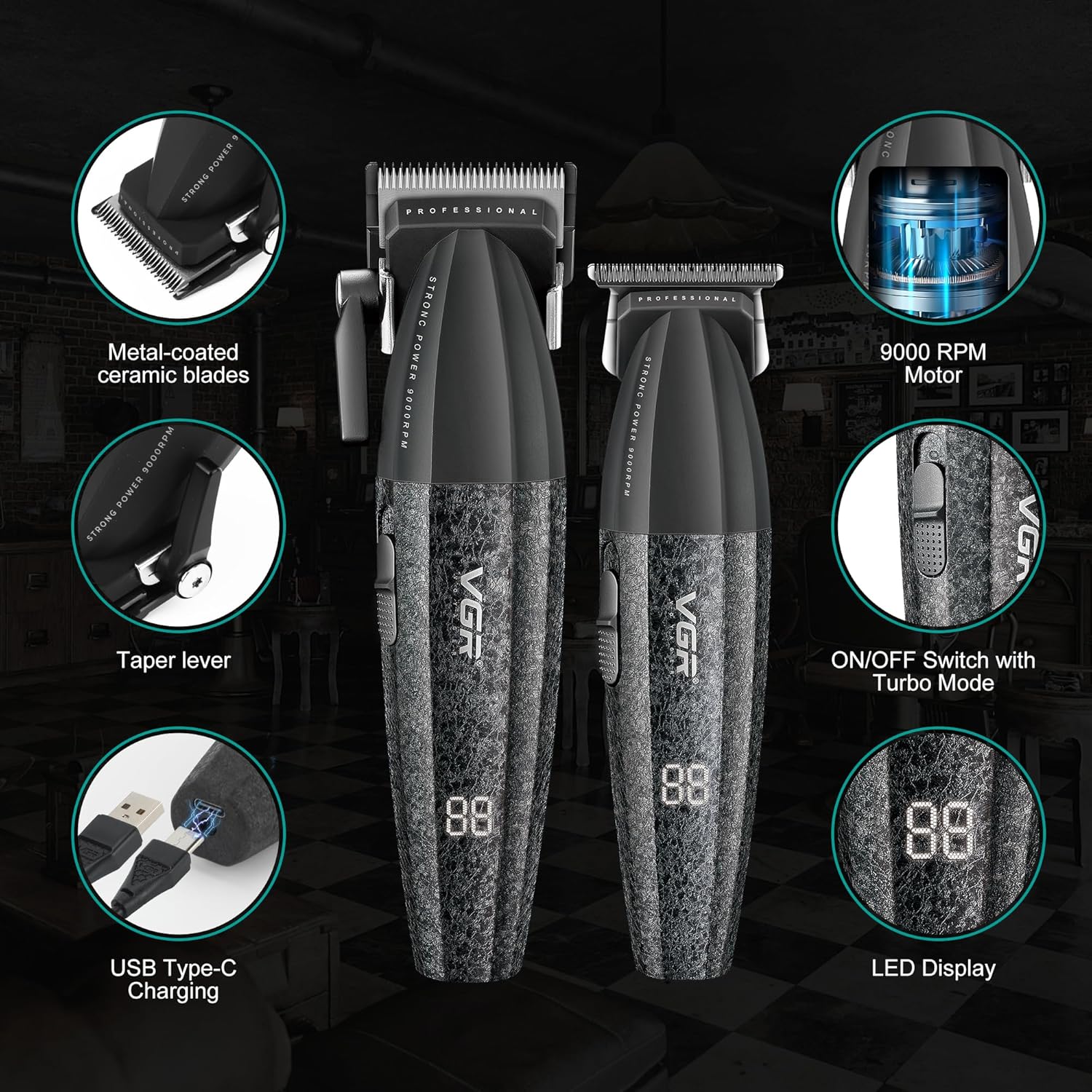 Набір VGR V-640 для стрижки волосся і бороди з машинкою та тримером - мініатюра 6