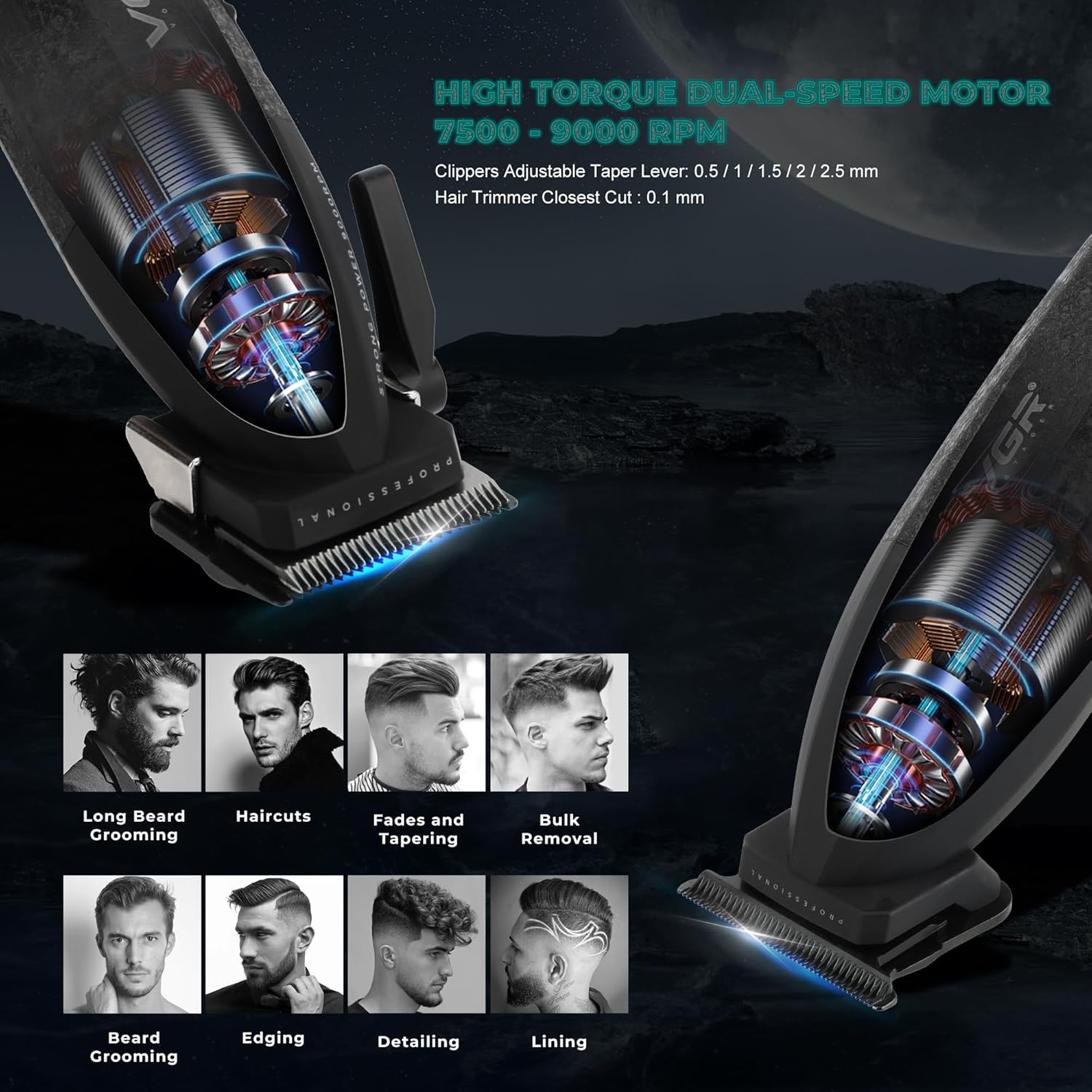 Набір VGR V-640 для стрижки волосся і бороди з машинкою та тримером - мініатюра 7