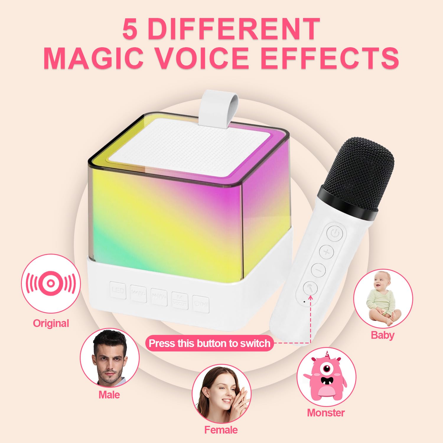 Дитяче караоке K18 з RGB-підсвіткою і 2 мікрофонами - мініатюра 4