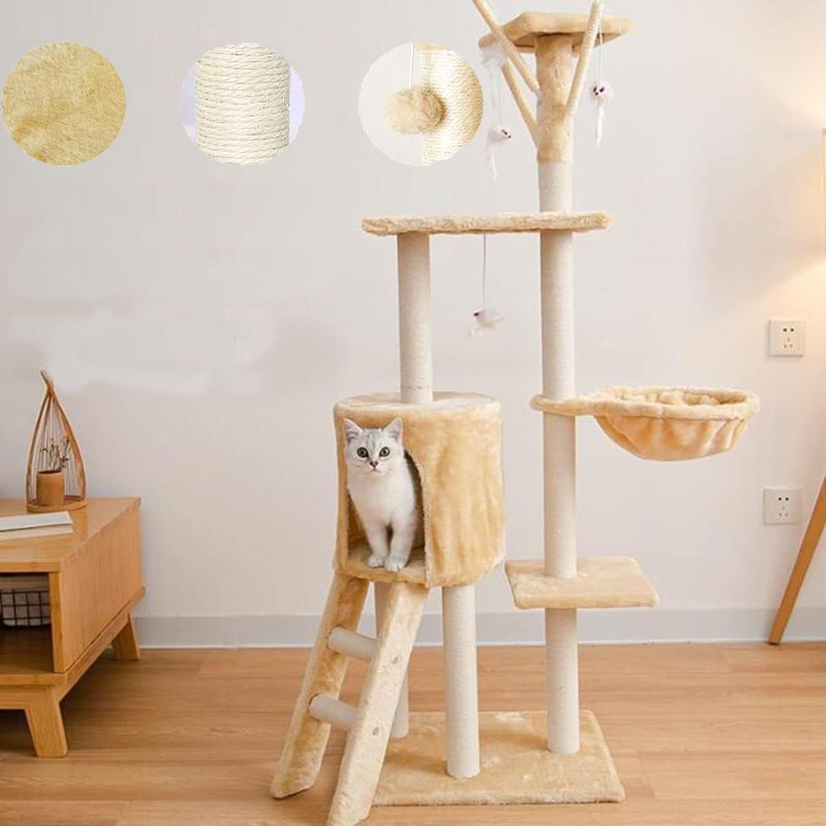 Ігровий комплекс Bonro B-40 для кішок 138 см з гамаком, будиночком і кігтеточками - мініатюра 6