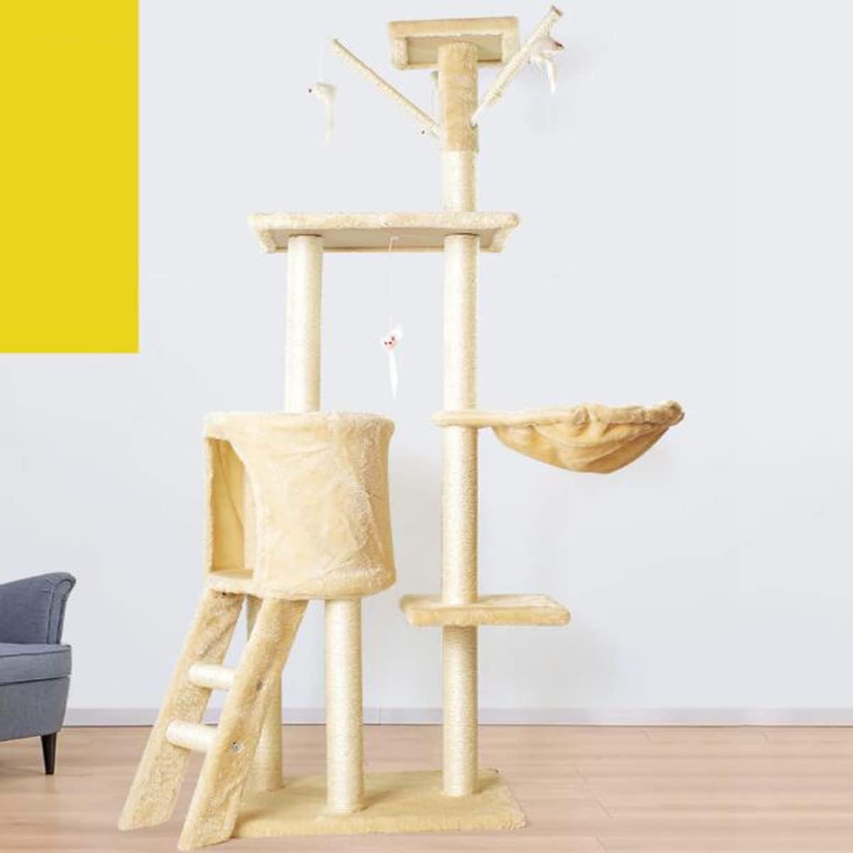 Ігровий комплекс Bonro B-40 для кішок 138 см з гамаком, будиночком і кігтеточками - мініатюра 8