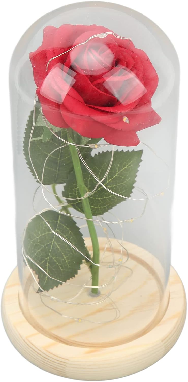 Троянда в колбі в подарунковій упаковці червона N2 ∙ Настільна троянда в колбі з LED-підсвічуванням N2