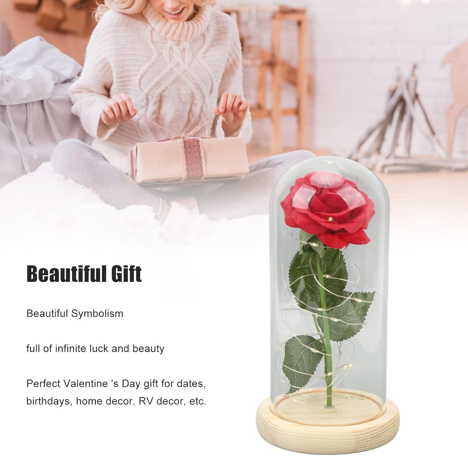 Троянда N2 в колбі з LED-підсвічуванням у подарунковій упаковці - мініатюра 4