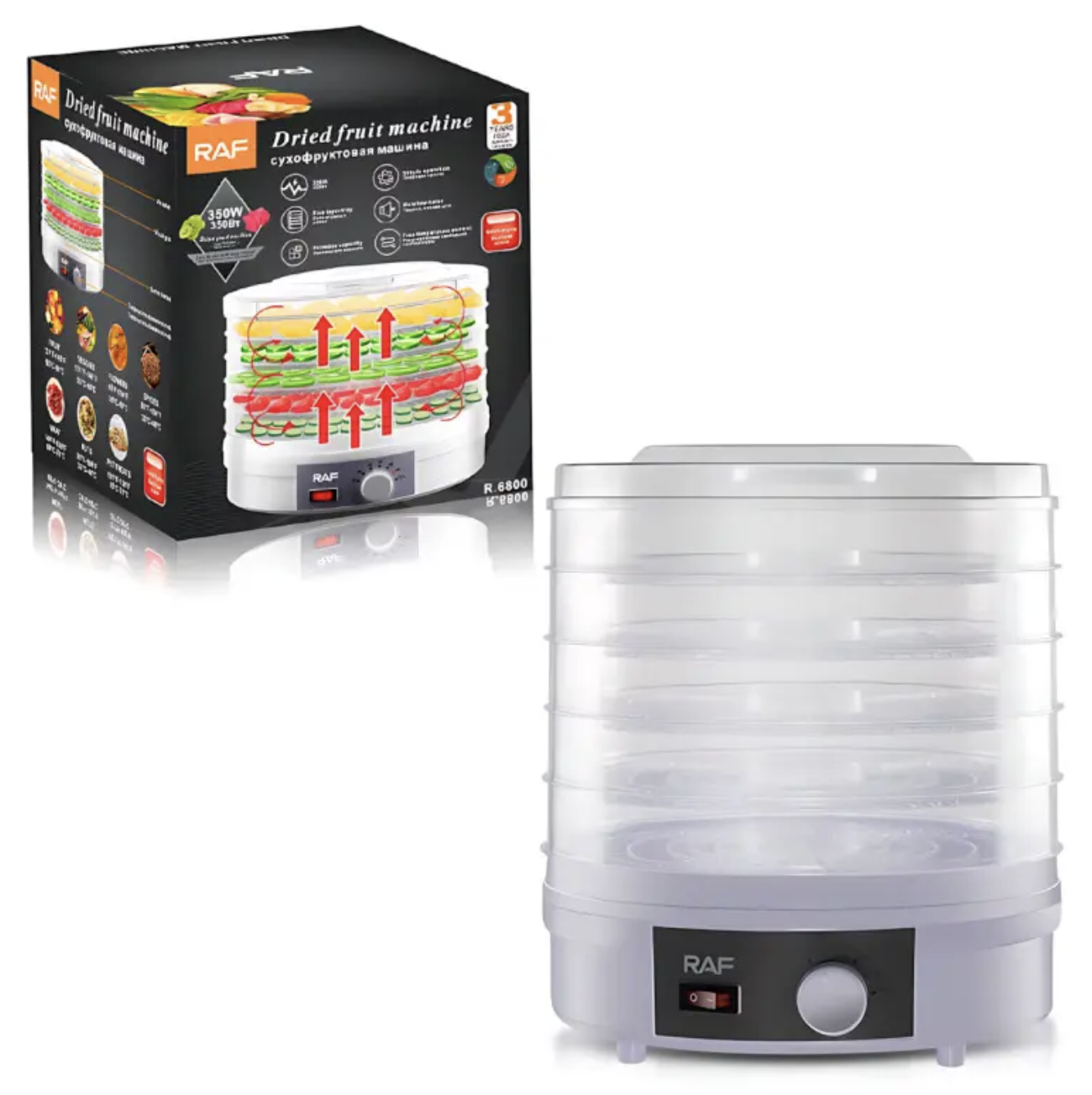 Дегідратор харчовий RAF R.6800 350 Вт для фруктів та овочів ∙ Електрична сушка RAF R.6800 350