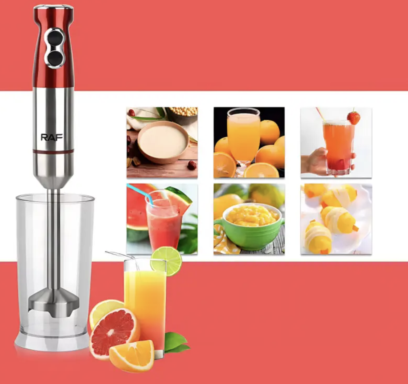 Занурювальний блендер RAF R-296 4 в 1 1000 Вт для супів, соусів і подрібнення - мініатюра 6