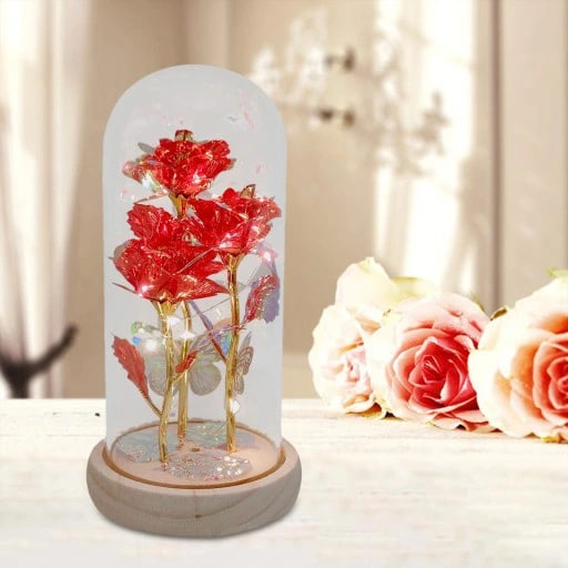 Трійна троянда в колбі з LED-підсвічуванням як стильний подарунок і декор - мініатюра 3