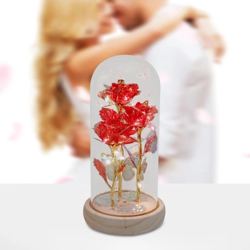 Трійна троянда в колбі з LED-підсвічуванням як стильний подарунок і декор - мініатюра 4