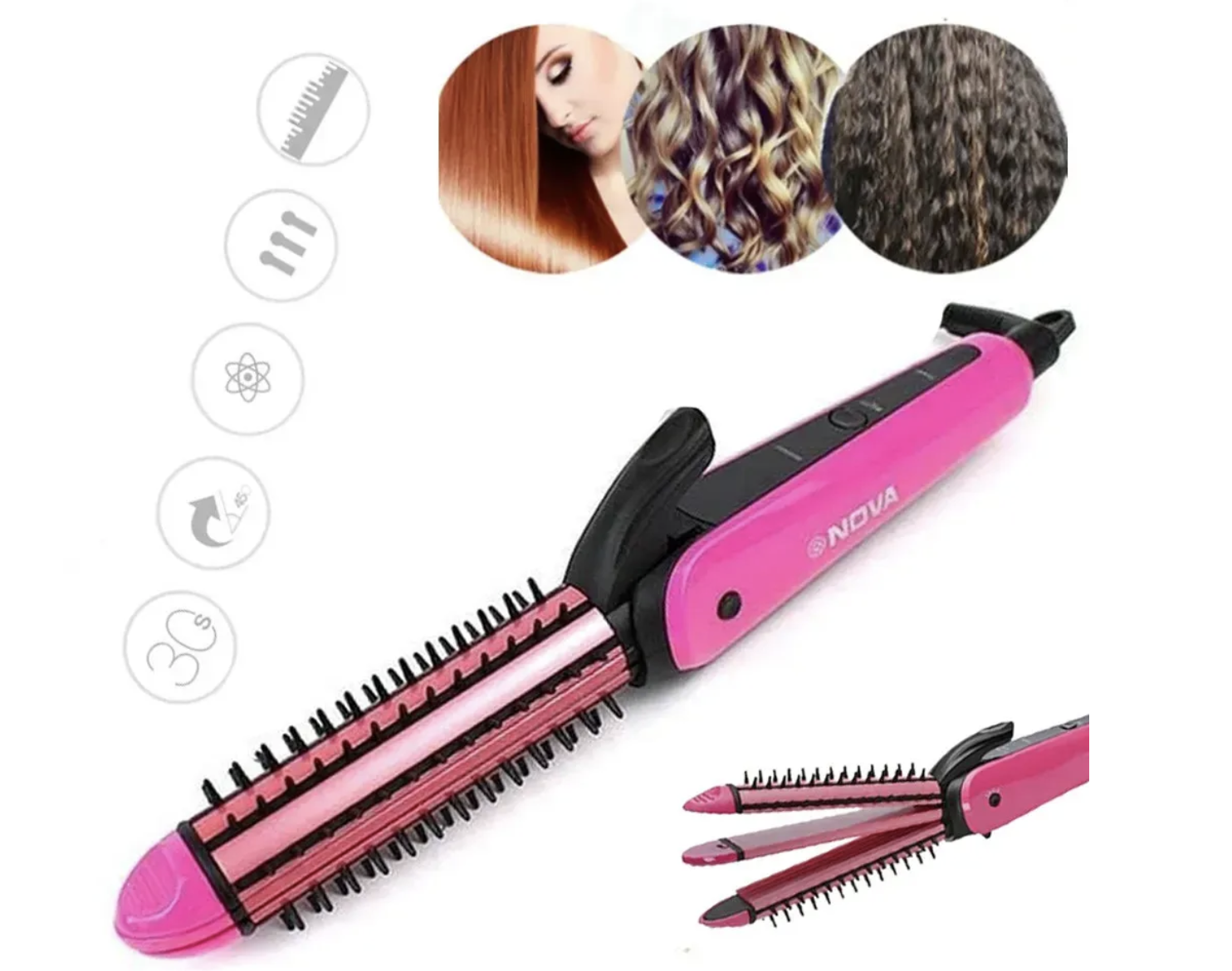 Багатофункціональний утюжок для волосся Nova 3 в 1 Hair Care Stylers ∙ Стайлер Nova NHC-8890 для випрямлення, гофре та локонів