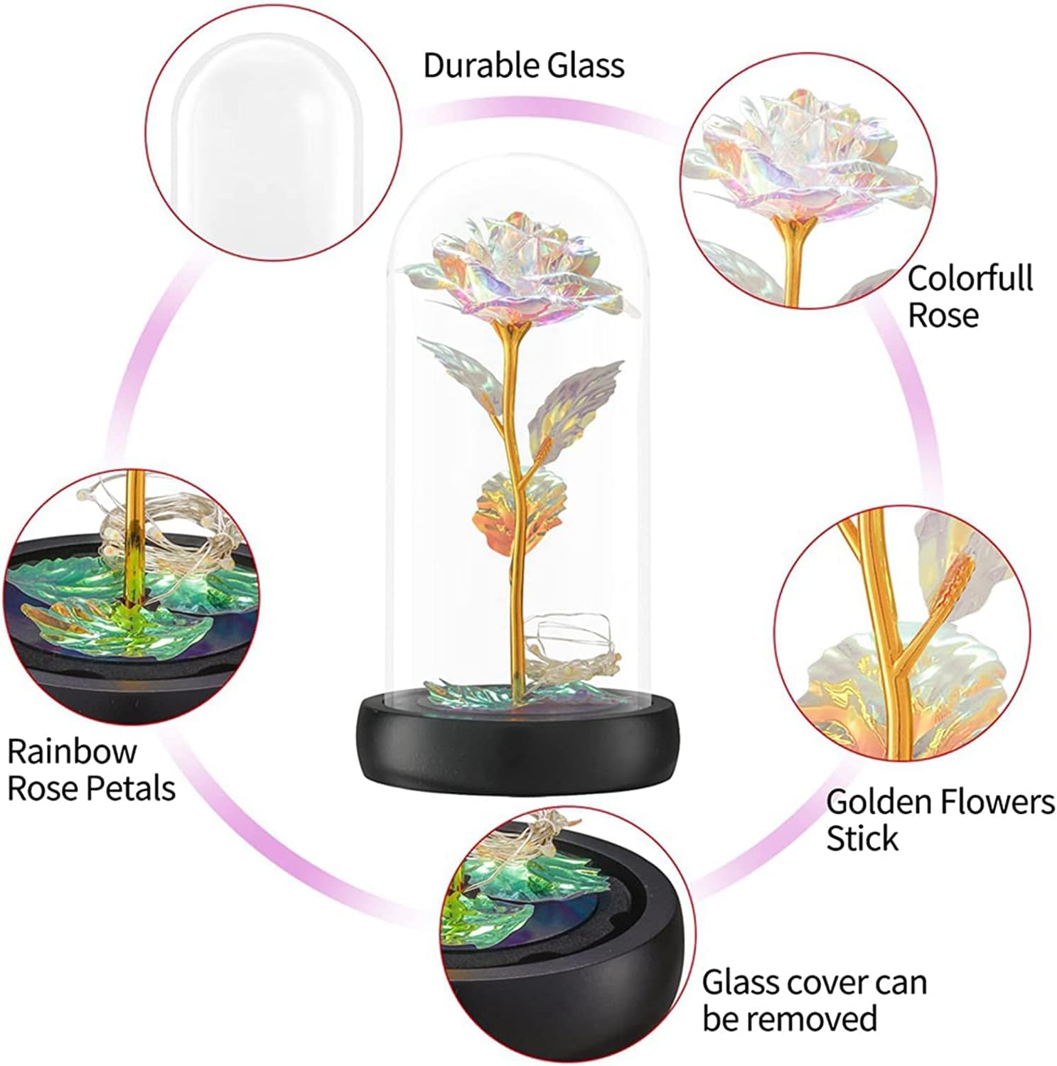 Троянда в колбі 21 см з LED-підсвічуванням як декоративний нічник - мініатюра 3