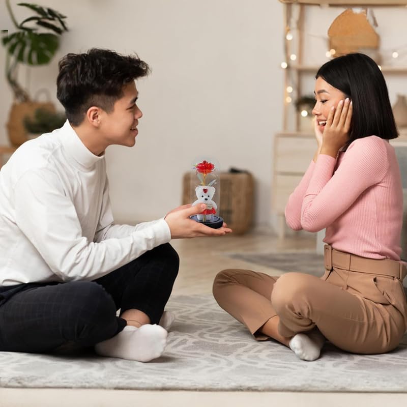 Троянда Rose of Love в колбі з LED-підсвічуванням і плюшевим ведмедиком - мініатюра 6