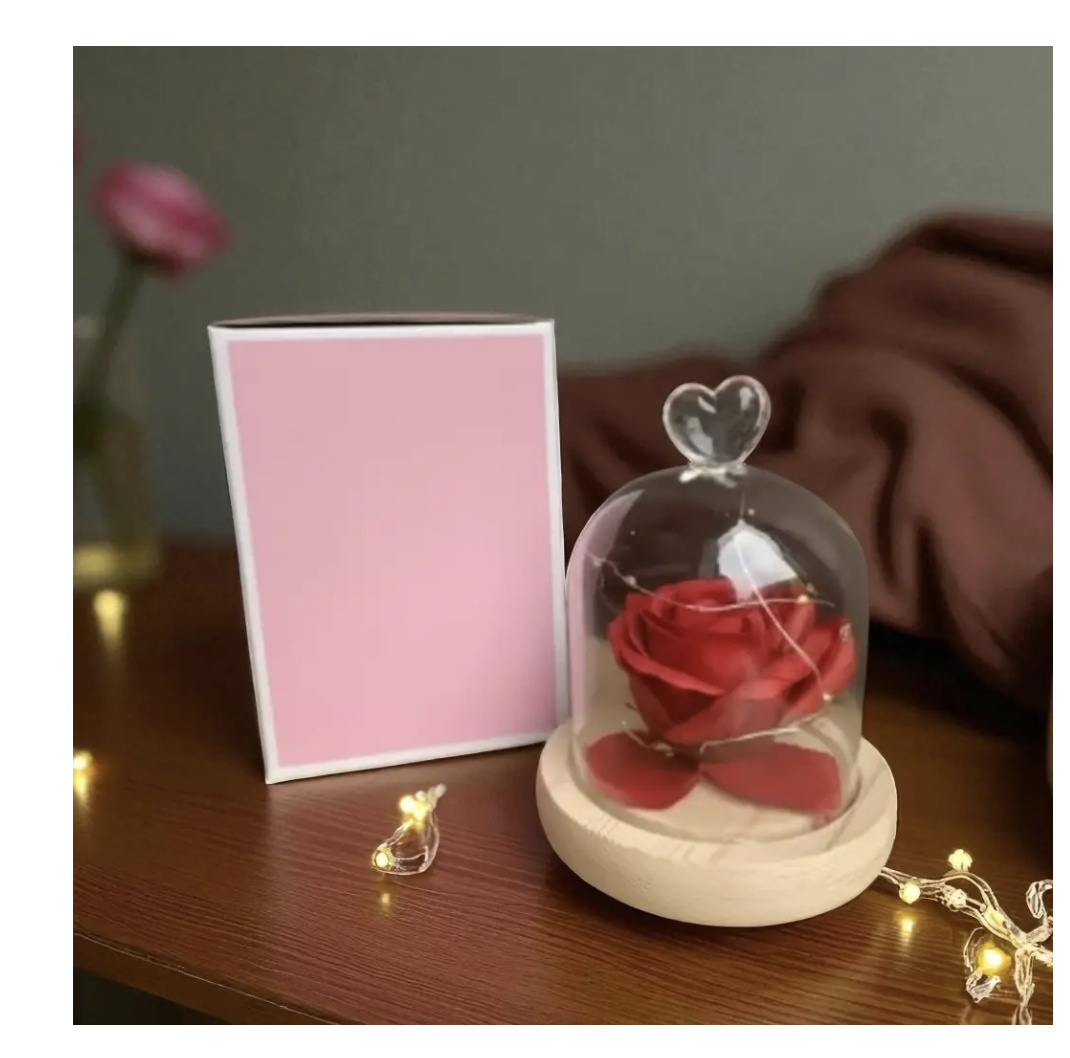 Троянда в колбі під скляним куполом як романтичний подарунок і декор - мініатюра 2