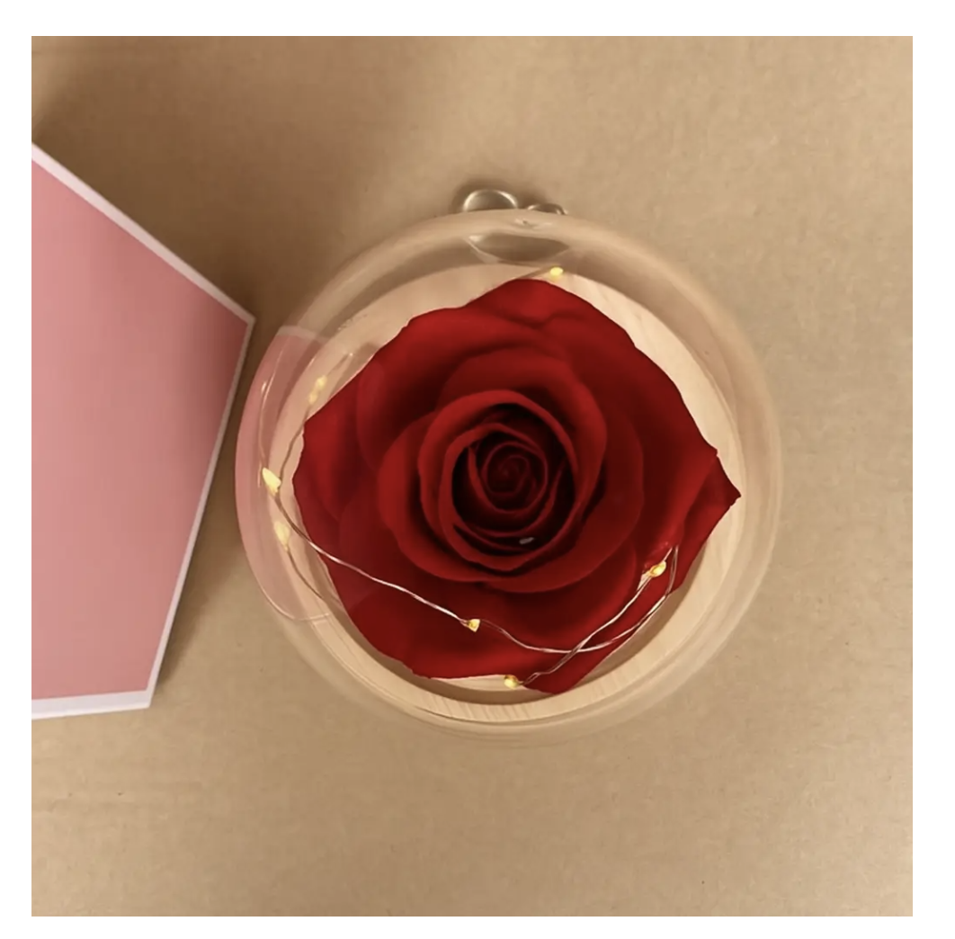 Троянда в колбі під скляним куполом як романтичний подарунок і декор - мініатюра 3