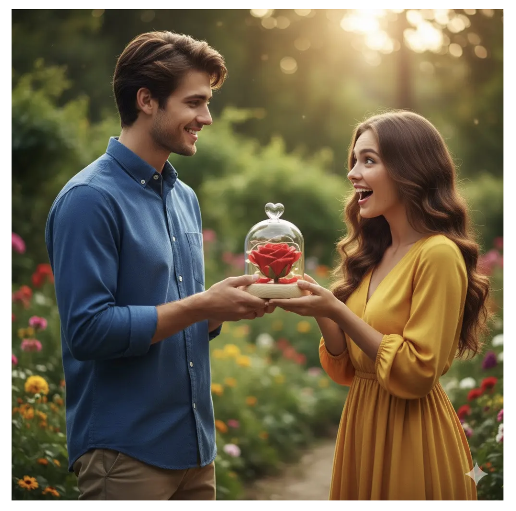 Троянда в колбі під скляним куполом як романтичний подарунок і декор - мініатюра 4