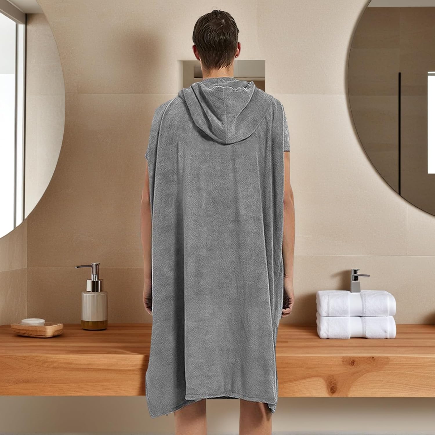 Пончо-рушник з капюшоном 74 x 102 см для пляжу, басейну і тренувань - мініатюра 4