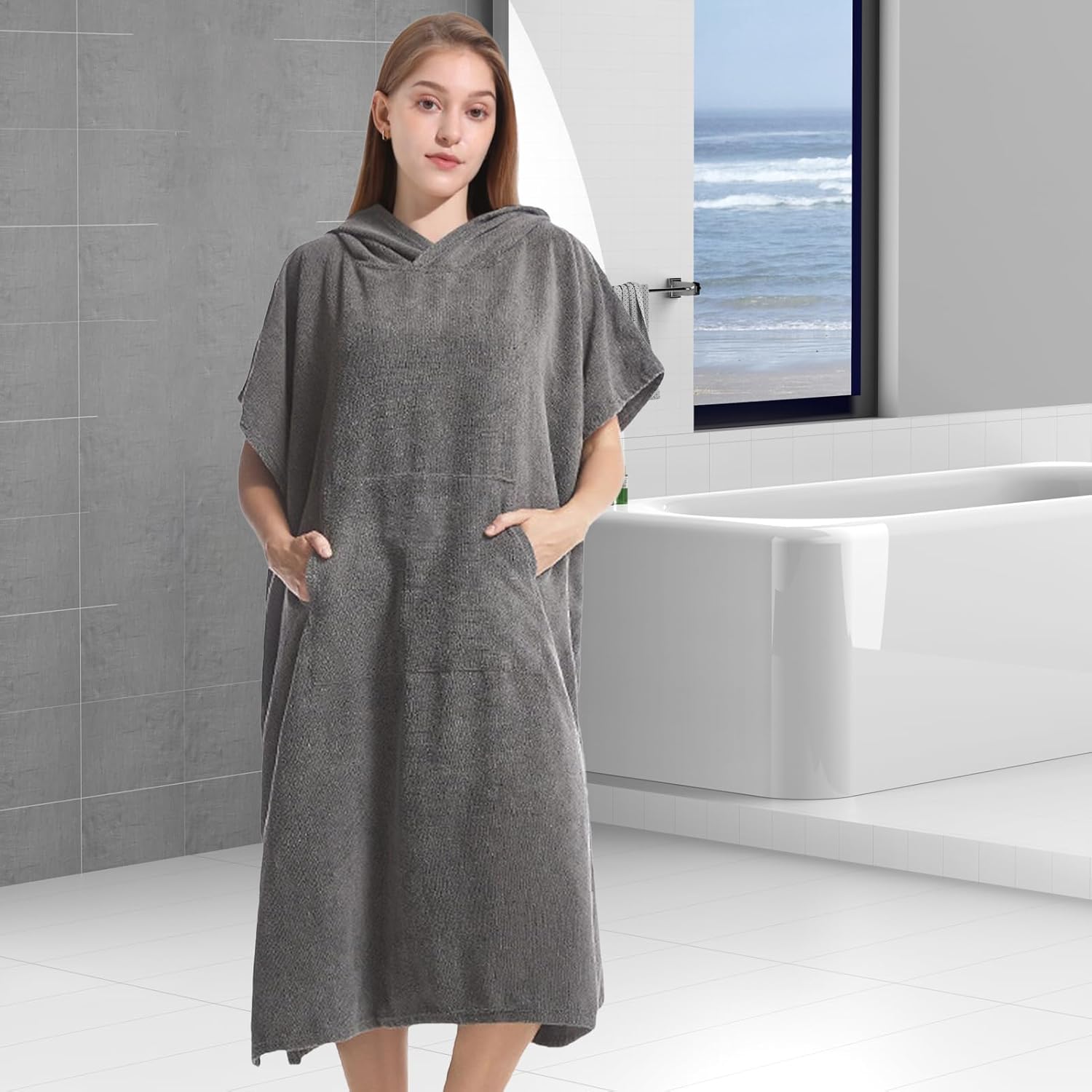 Пончо-рушник з капюшоном 74 x 102 см для пляжу, басейну і тренувань - мініатюра 5