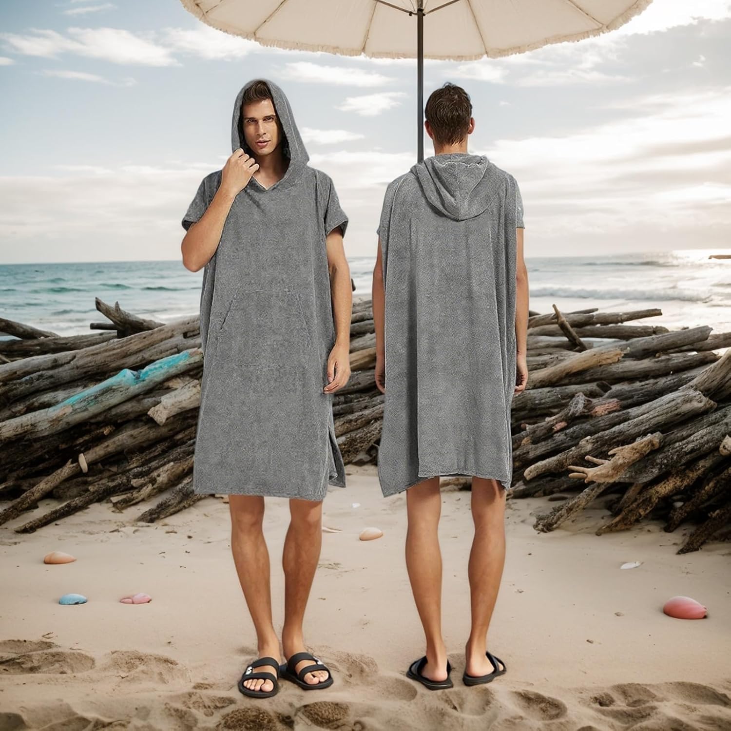 Пончо-рушник з капюшоном 74 x 102 см для пляжу, басейну і тренувань - мініатюра 6