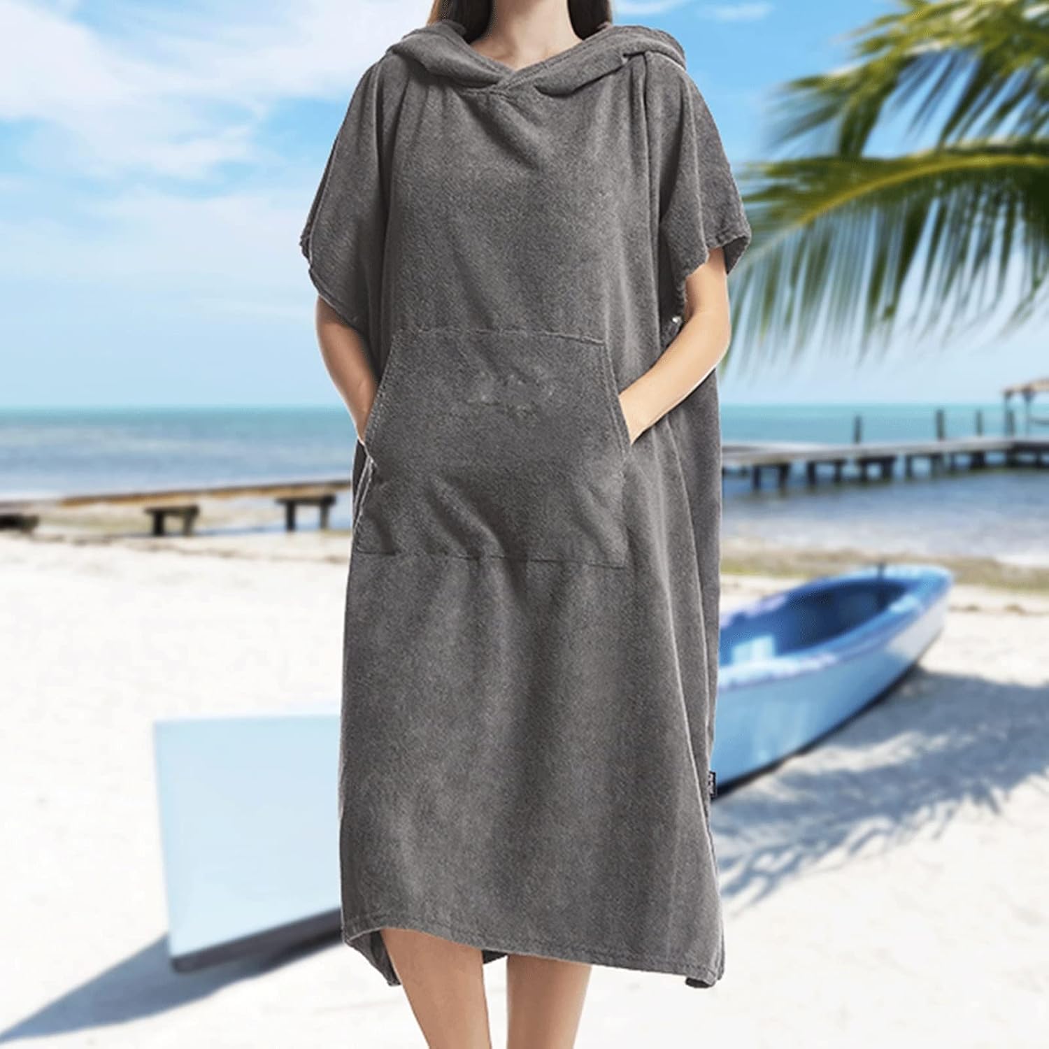 Пончо-рушник з капюшоном 74 x 102 см для пляжу, басейну і тренувань - мініатюра 9