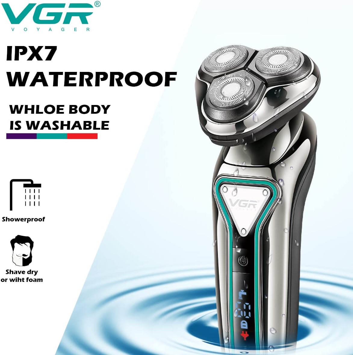 Електробритва VGR V-323 з трьома роторними головками і захистом IPX6 - мініатюра 7