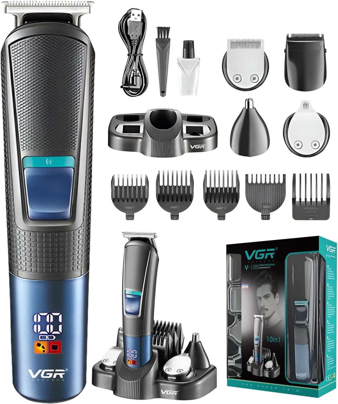 Професійний тример для стрижки VGR V-108 10 в 1 ∙ Набір для стрижки VGR V-108 волосся