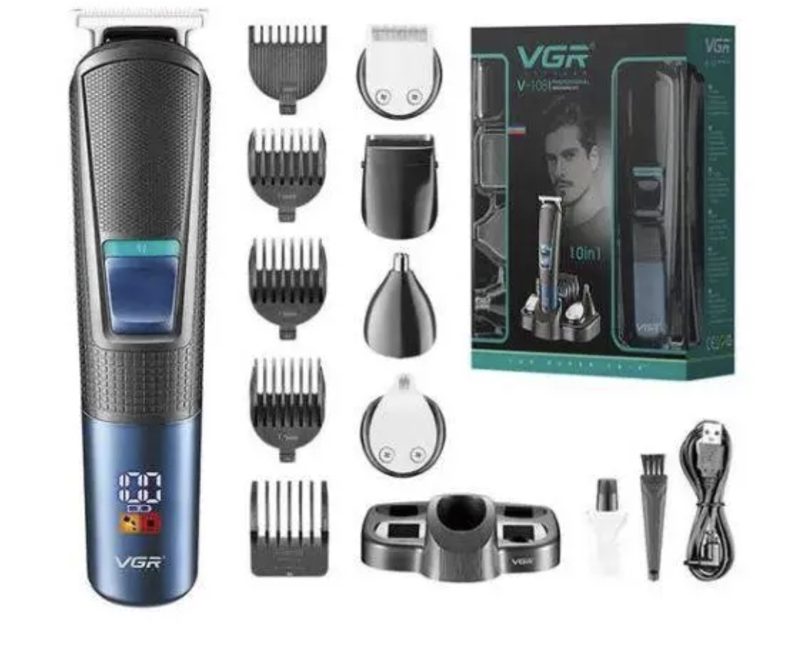 Набір для стрижки VGR V-108 10 в 1 для бороди, волосся, носа і тіла - мініатюра 7