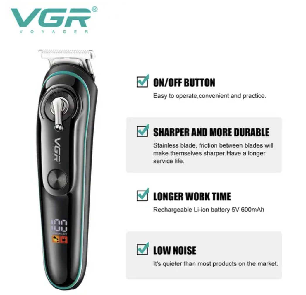 Тример VGR V-075 для бороди, вусів і волосся з LED-дисплеєм та USB-зарядкою - мініатюра 5