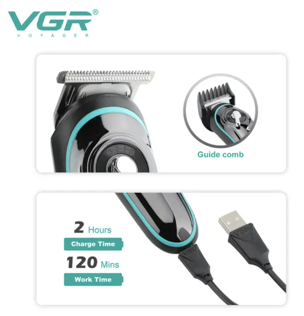 Тример VGR V-075 для бороди, вусів і волосся з LED-дисплеєм та USB-зарядкою - мініатюра 6