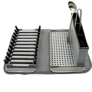 Складна сушарка для посуду 41,5 x 33 x 13,5 см з піддоном і мікрофібровим килимком - мініатюра 3