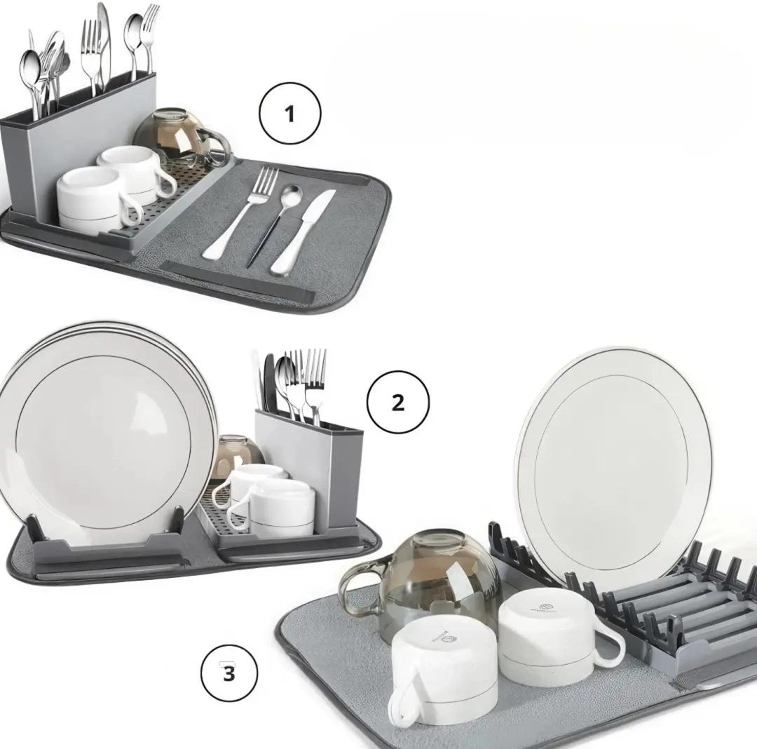 Складна сушарка для посуду 41,5 x 33 x 13,5 см з піддоном і мікрофібровим килимком - мініатюра 5