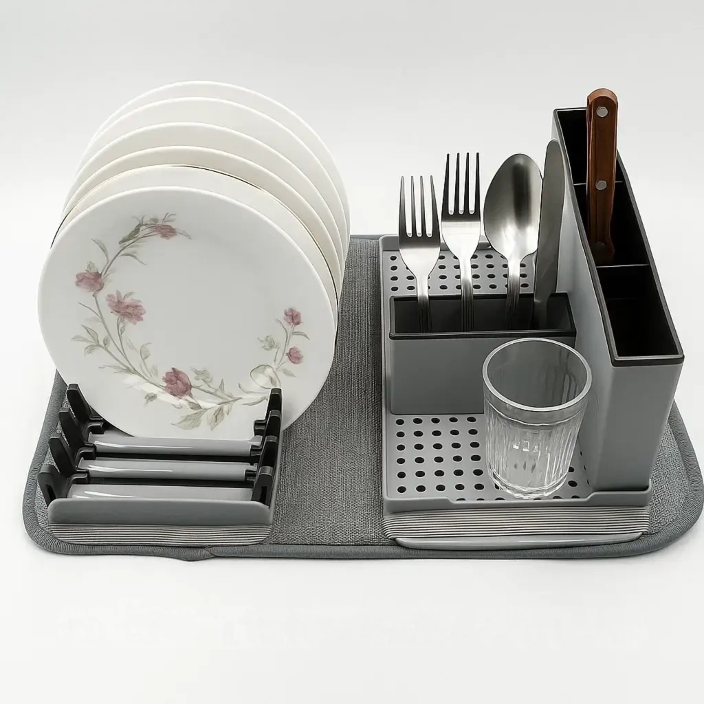 Складна сушарка для посуду 41,5 x 33 x 13,5 см з піддоном і мікрофібровим килимком - мініатюра 8